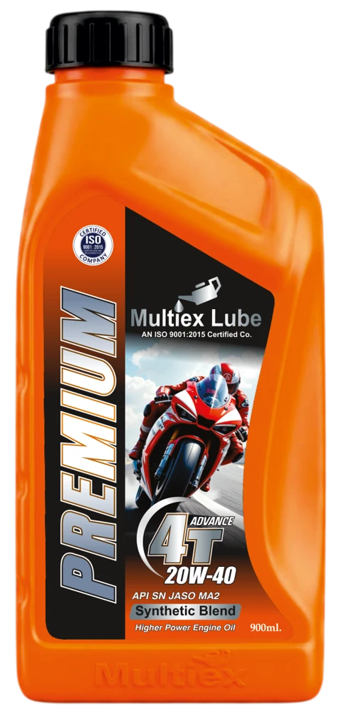 Multiex Lube Premium 4T 20W-40 synthetic blend motorcycle engine oil, 900 ml bottle